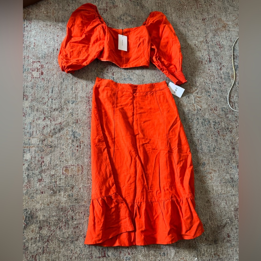 o.p.t. Matching Set: Orange Shirt and Skirt